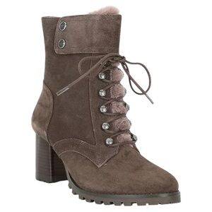 Johnston & Murphy Vivica Grey Suede Faux Fur Cold Weather Lug Sole Boots